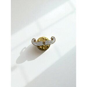 Vintage Mini White and Gold Tone Men Mustache Enamel Brooch Pin Fashion Jewelry
